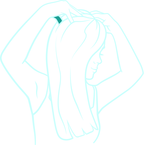 Woman putting hands in hair.