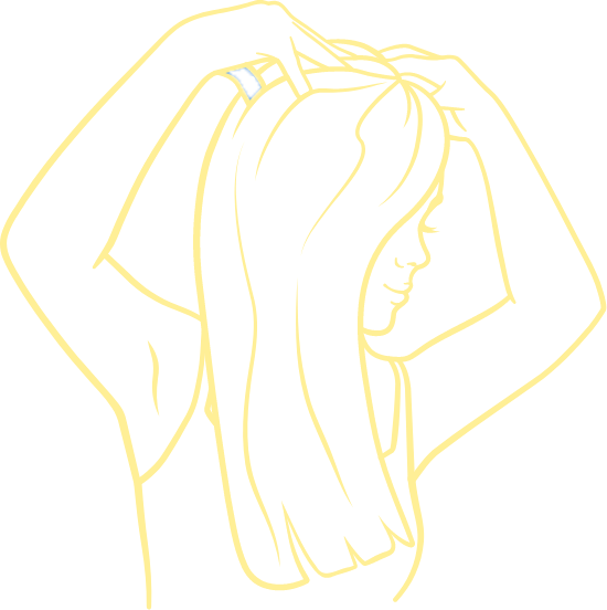 Woman putting hands in hair.