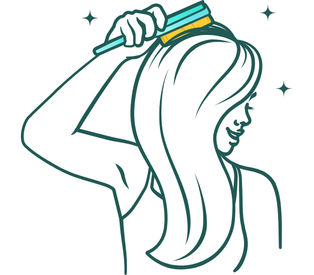 Woman brushing hair.