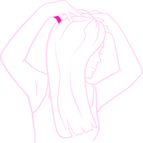 Woman putting hands in hair.