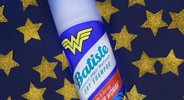 Batiste Wonder Woman can on gold star background.