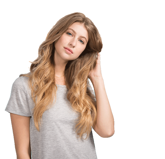 Woman post-styling her hair with dry shampoo.